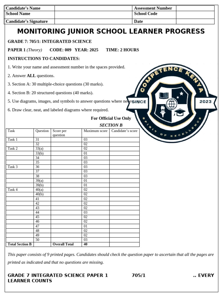 Grade 7 Integrated Science Exam 2025 | PDF | Circulatory System