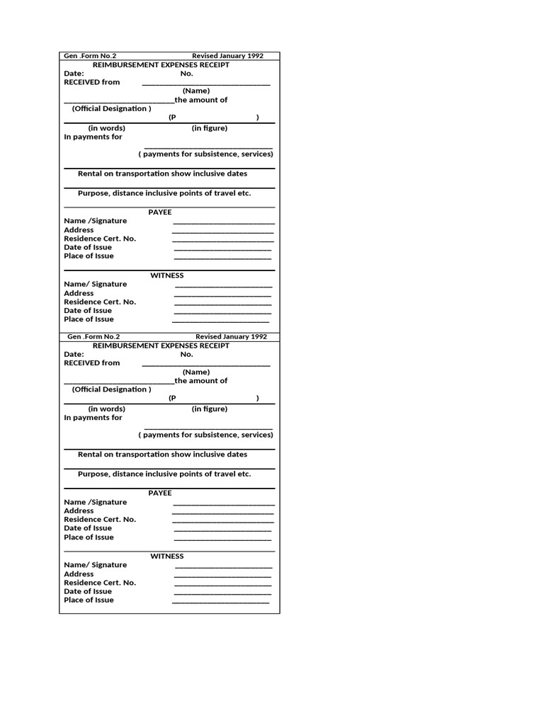 RER Form: Reimbursement Receipt PDF | PDF