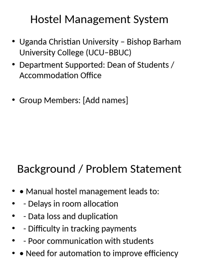 Efficient Hostel Management System UCU-BBUC | PDF