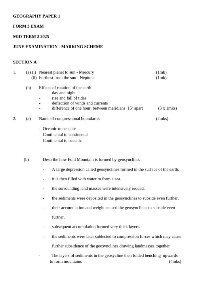 F3 Geography PP1 MS | PDF | Wet Season | Rain