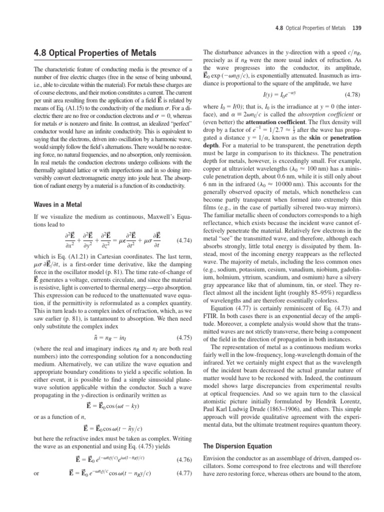 Optical Properties of Metals Explained | PDF | Waves | Electrical ...