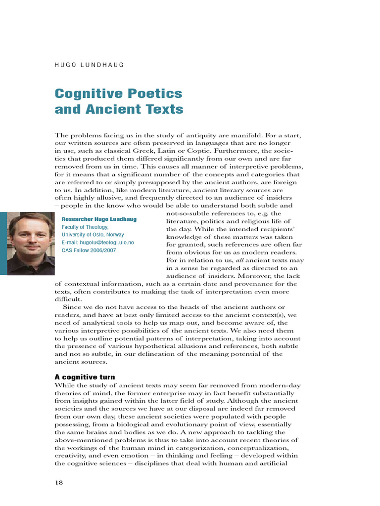 Cognitive Poetics and Ancient Texts | PDF | Semantics | Mind