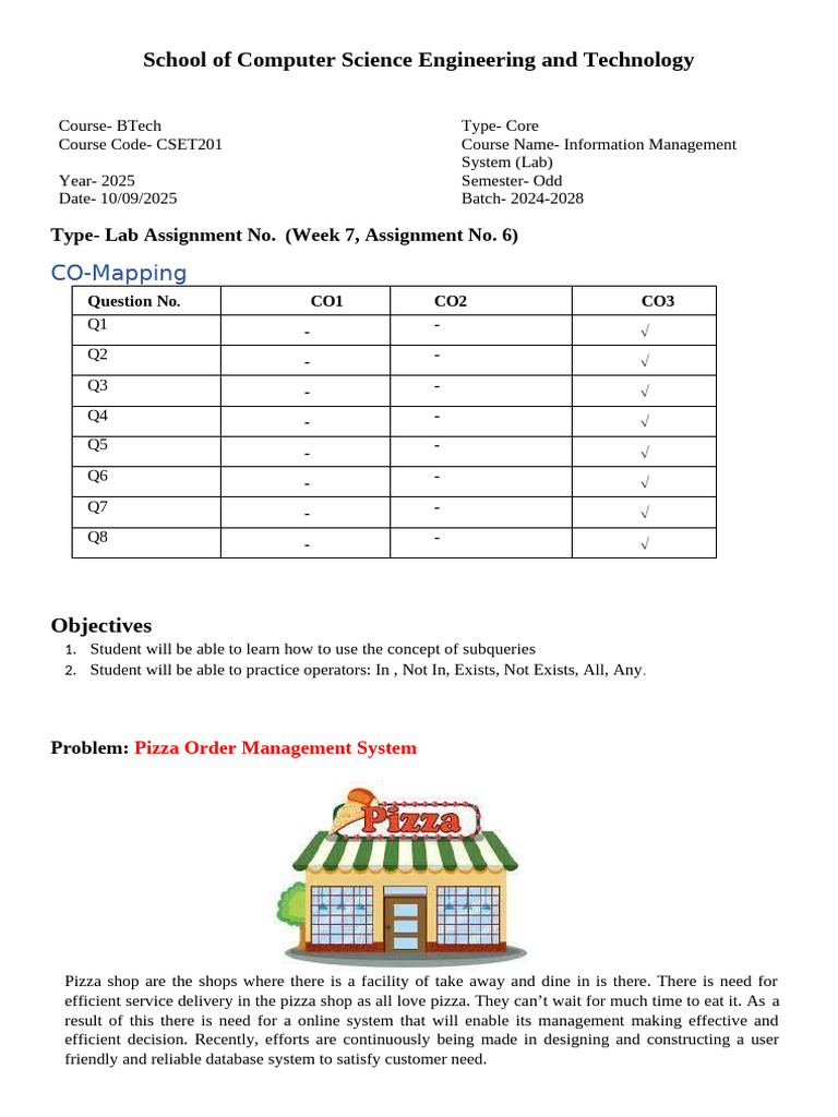 Pizza Order Management Lab Assignment | PDF | Data Type | Computer Data