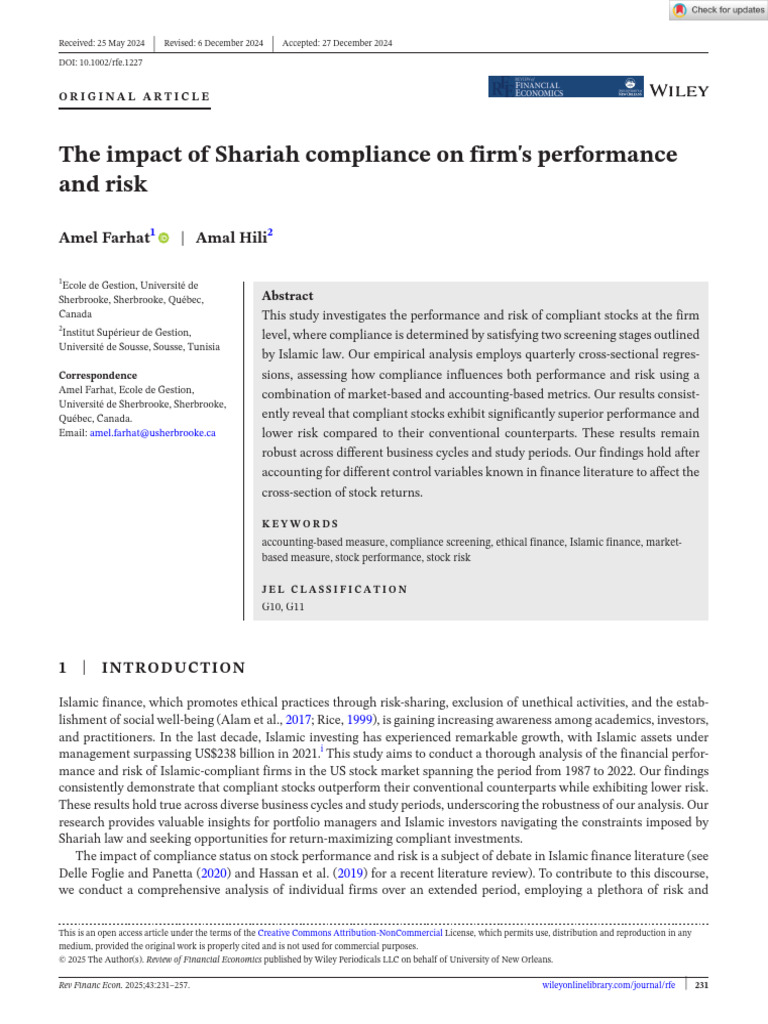 Farhat 2025 The Impact of Shariah Compliance On Firm S Performance and ...
