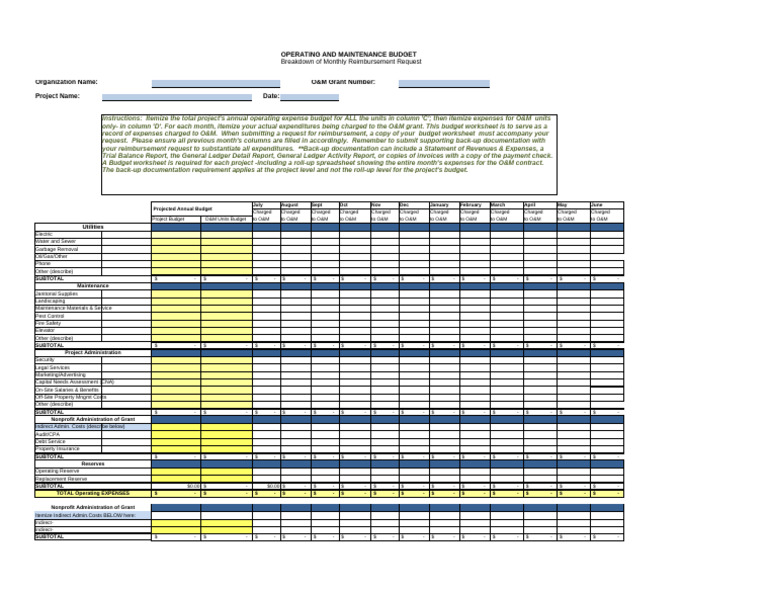 O&M Budget Monthly Reimbursement Guide | PDF | Budget | Expense