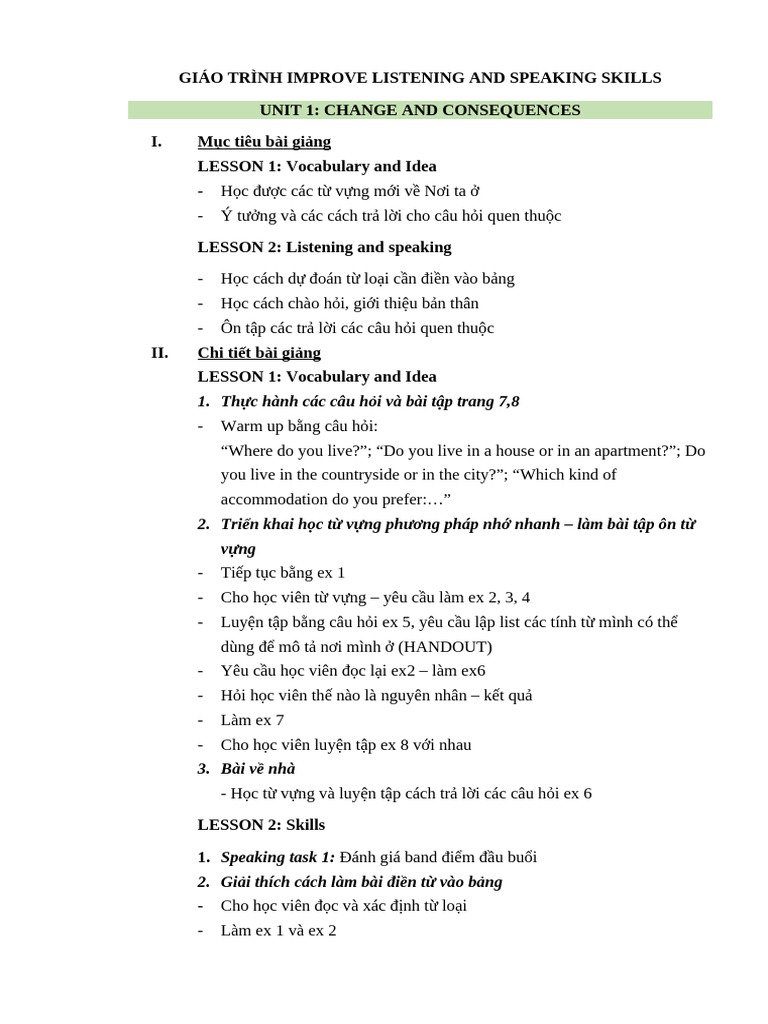 Giáo Trình Improve Listening and Speaking Skills | PDF