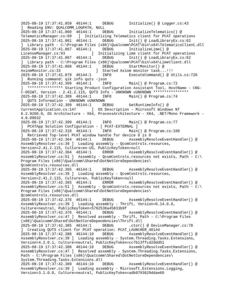 PCATApp Initialization Log | PDF | Debugging | Software Engineering