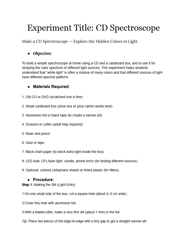 Build a CD Spectroscope at Home | PDF | Spectroscopy | Color