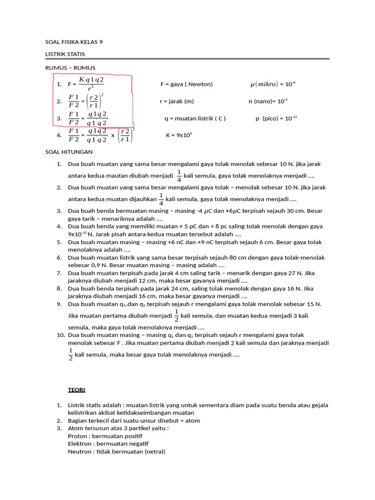 Soal dan Pembahasan Listrik Statis Kelas 9 | PDF