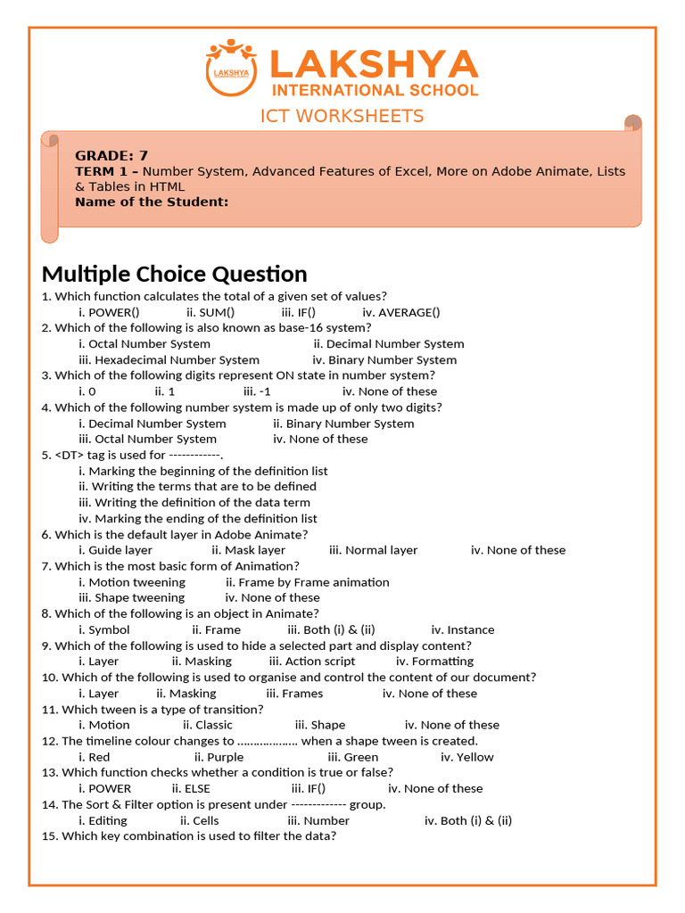 ICT Worksheets: Number Systems & Animation | PDF | Computer Programming ...