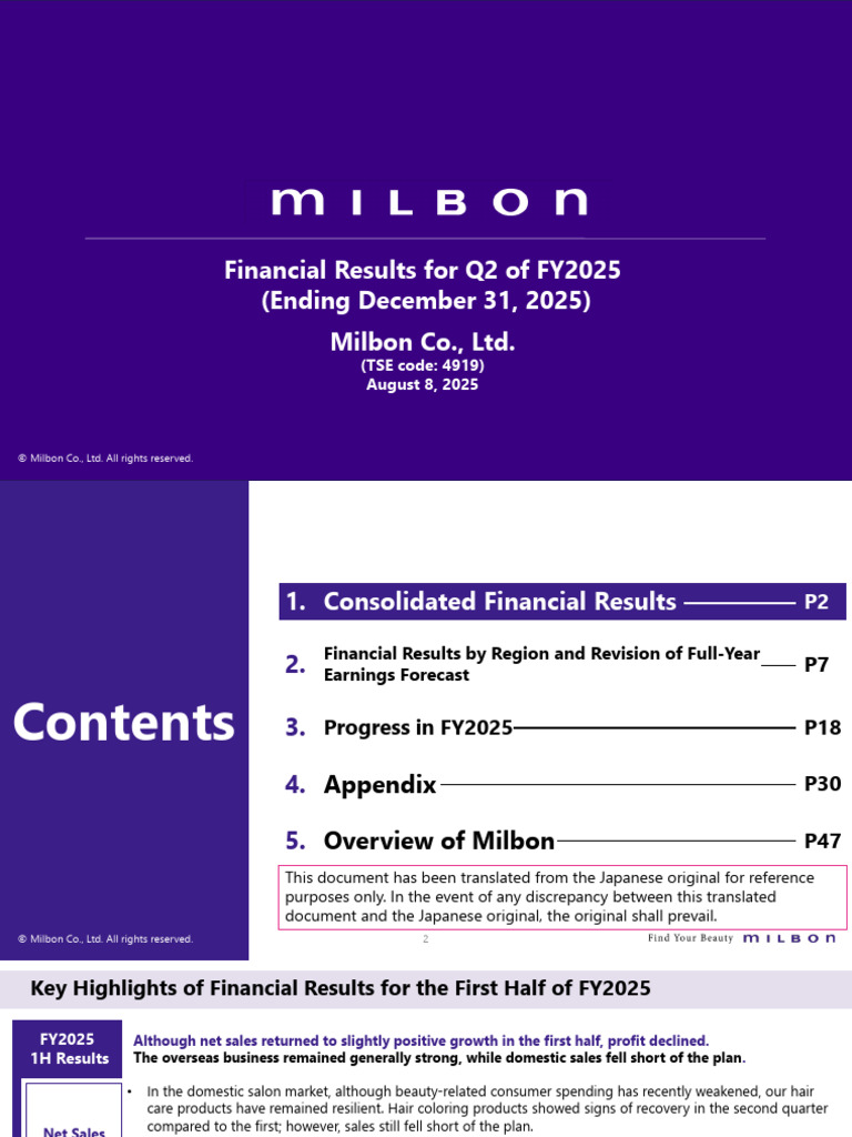 20250630en 66s2q Presentation Material | PDF | Dividend | Brand