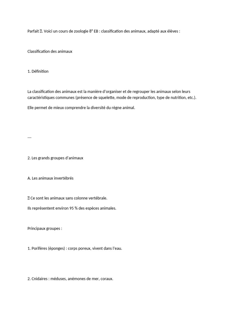 Classification des animaux en zoologie 8ᵉ | PDF | Vertébrés | Zoologie