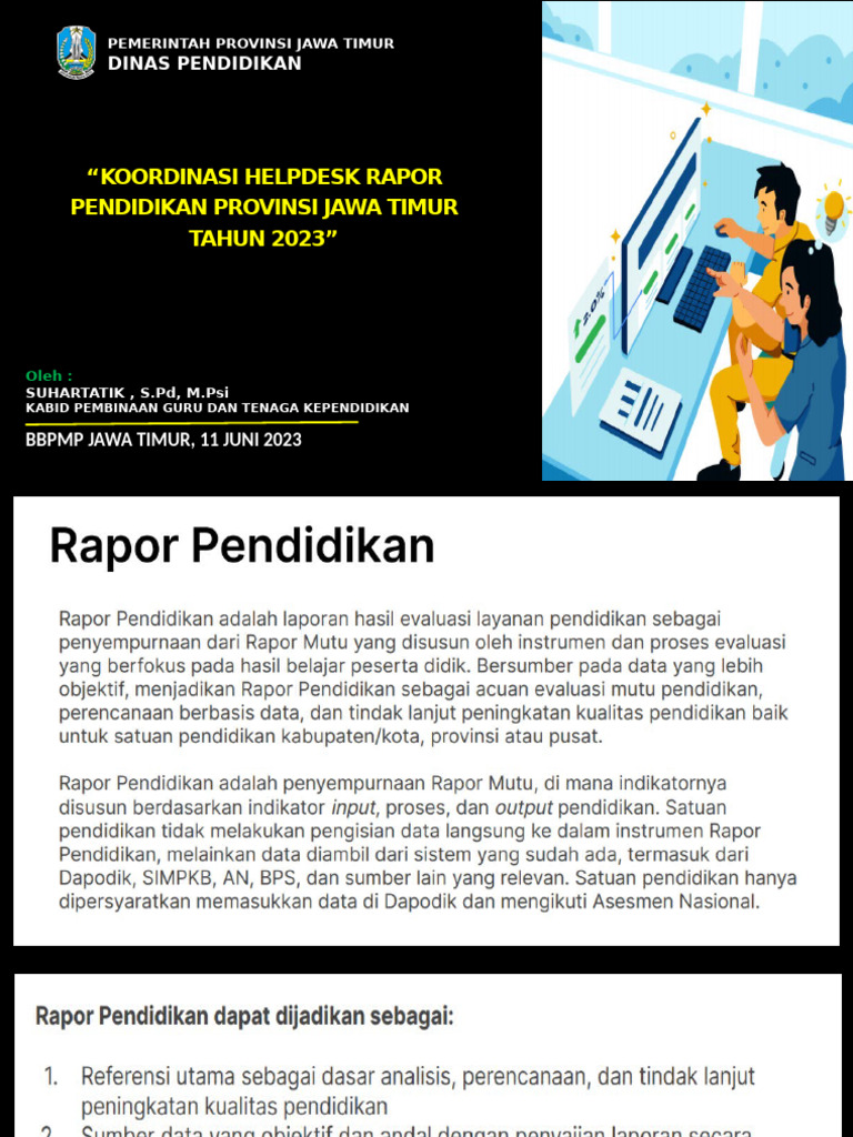 Koordinasi Helpdesk Rapor Pendidikan Provinsi Jawa Timur Tahun 2023 | PDF