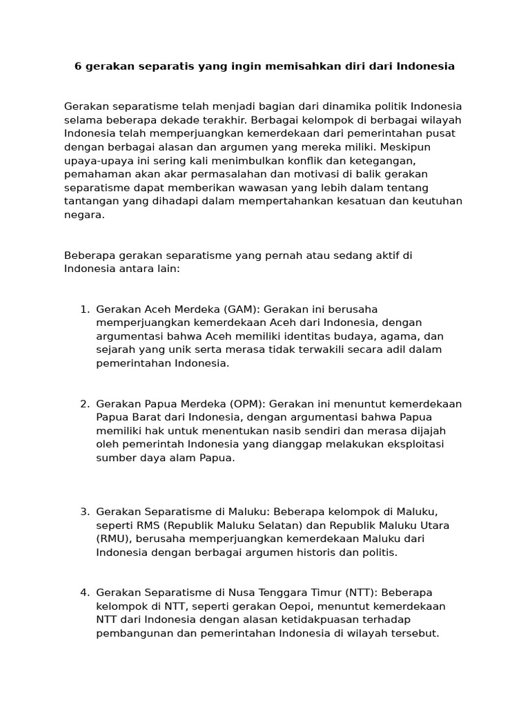 6 Gerakan Separatis di Indonesia | PDF