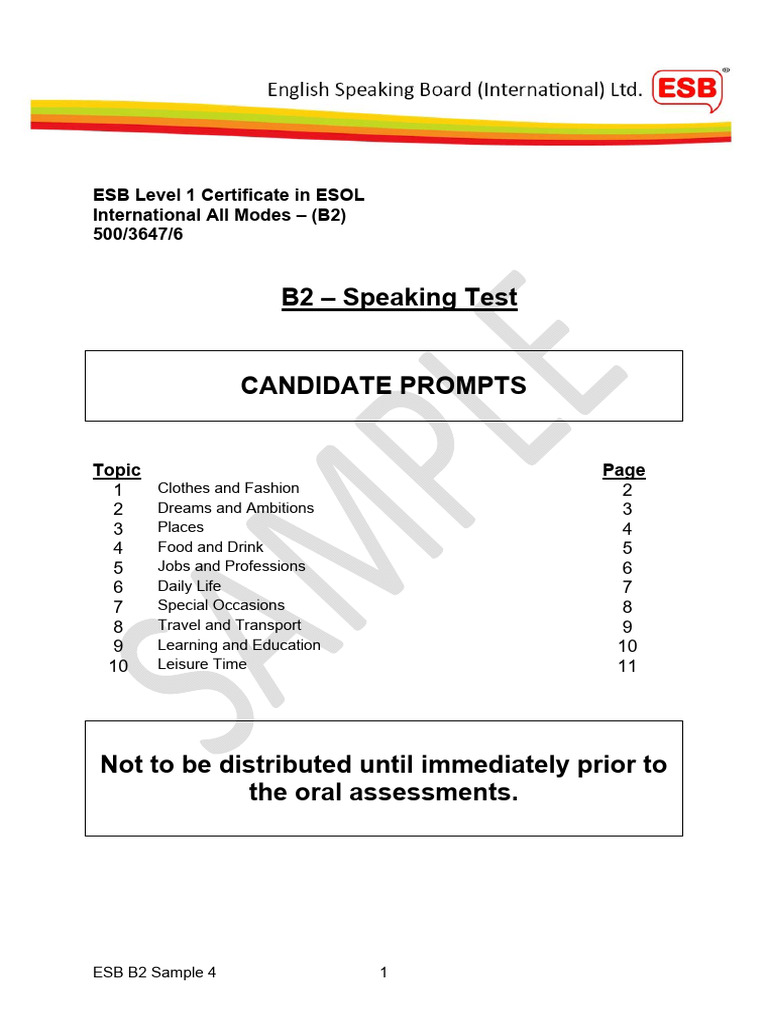 ESB B2 Speaking Test Prompts | PDF