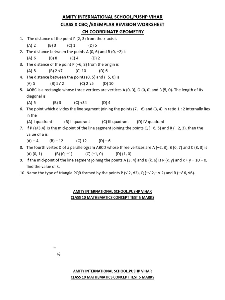 Class 10 Coordinate Geometry & Math Worksheets | PDF | Triangle | Equations