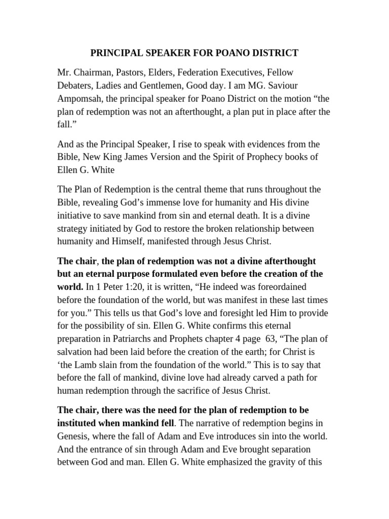 Poano District's Redemption Plan Debate | PDF | Salvation | Jesus