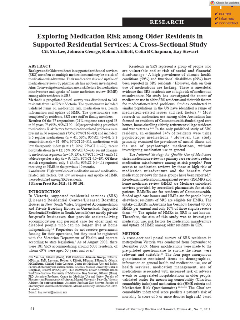 Medication Risks in Older SRS Residents | PDF | Survey Methodology ...