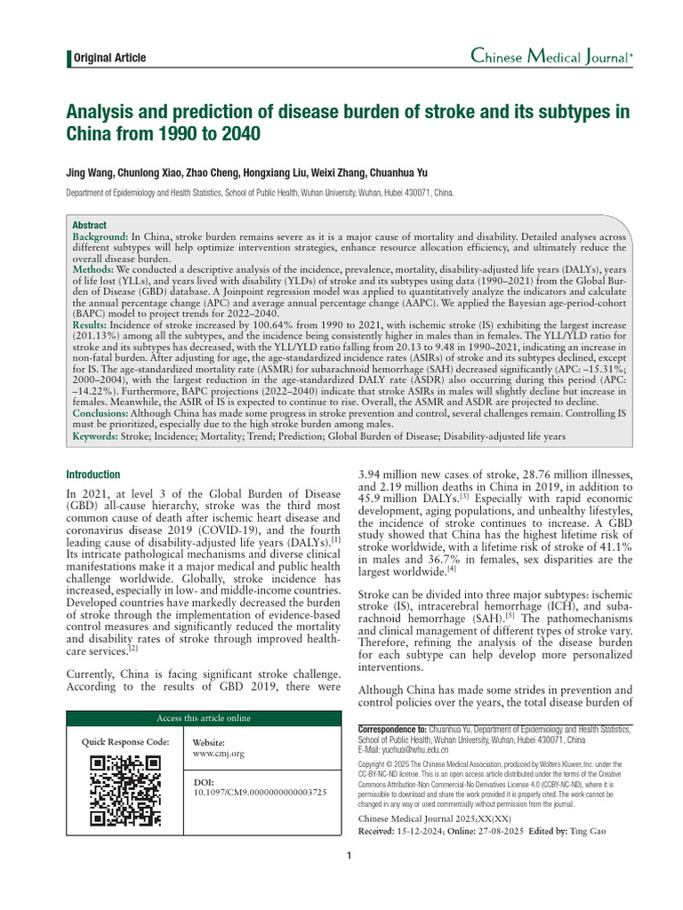 Analysis and Prediction of Disease Burden of Stroke and Its Subtypes in ...