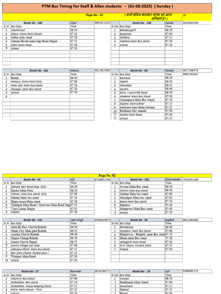 Bus Timings for Routes 15, 27, 30, 33, 58, 91, 98, 108, 152, 180, 181 ...