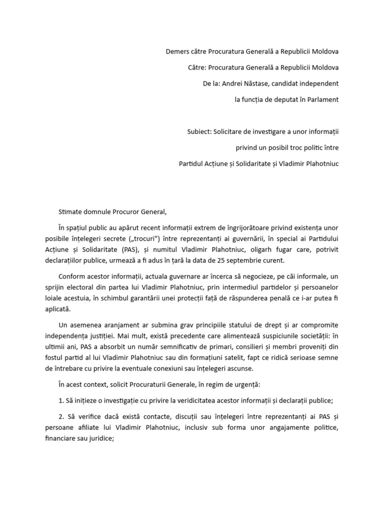 Solicitare Procuror General | PDF