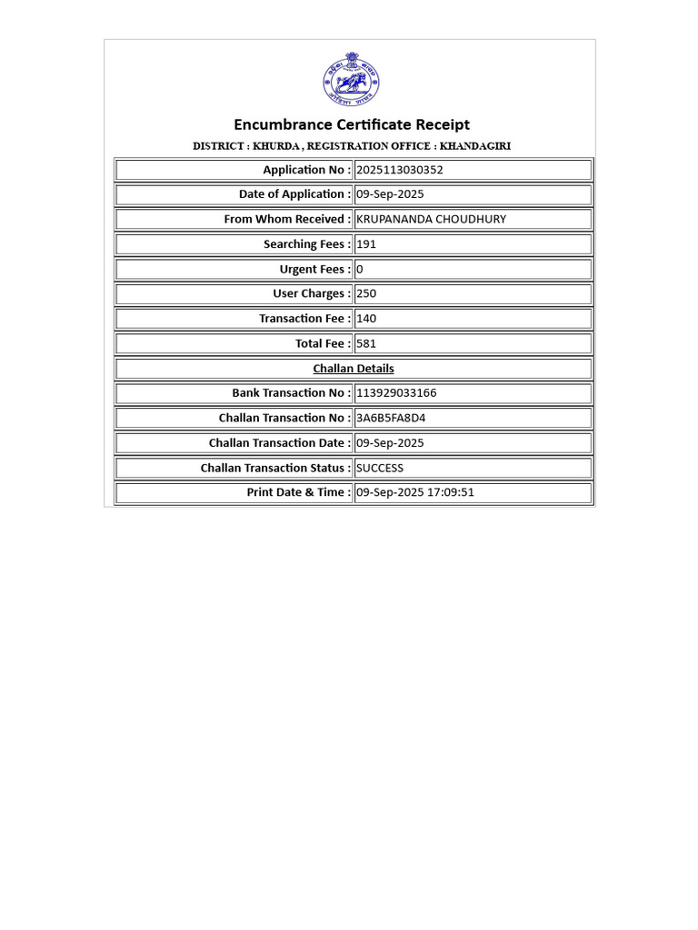 K Choudhury EC Receipt-2 | PDF