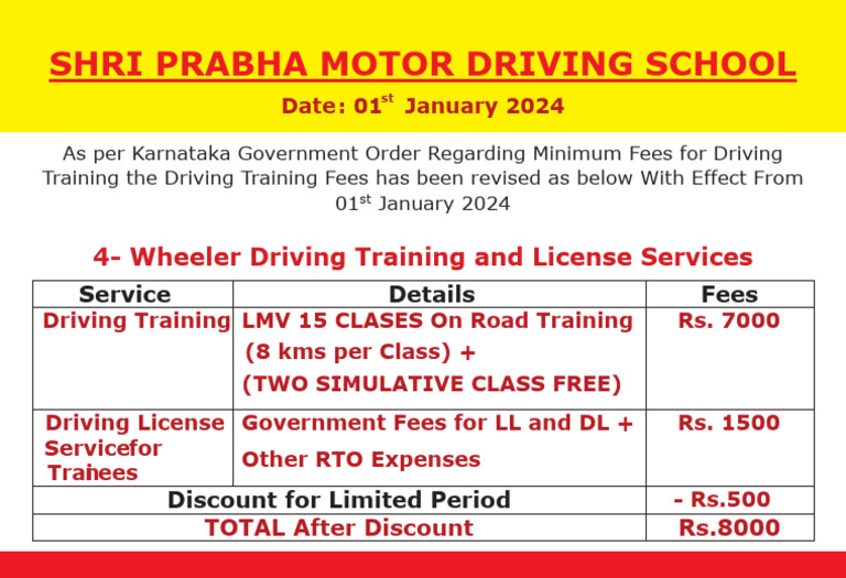 Shri Prabha Motor Driving School - 8000 | PDF