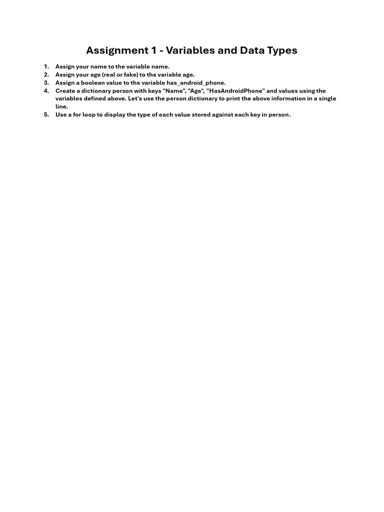 Assignment-1 Variables and Data Types | PDF