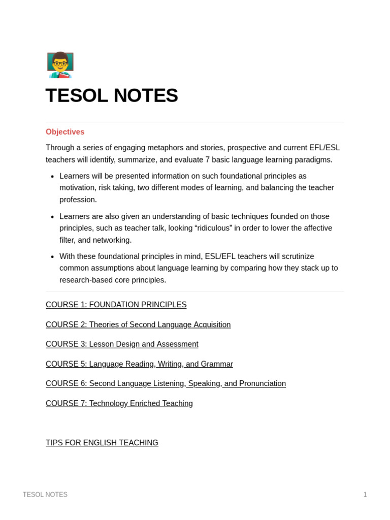 TESOL Teaching Principles Overview | PDF