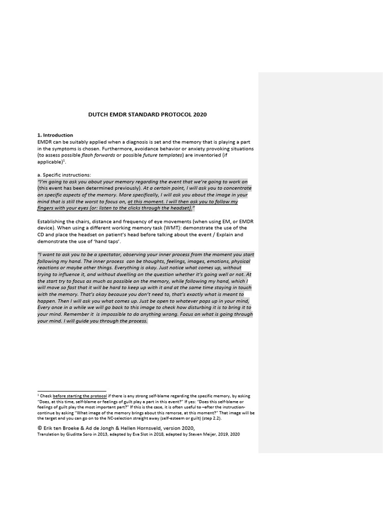 Dutch EMDR Standard Protocol 2020 | PDF | Eye Movement Desensitization ...