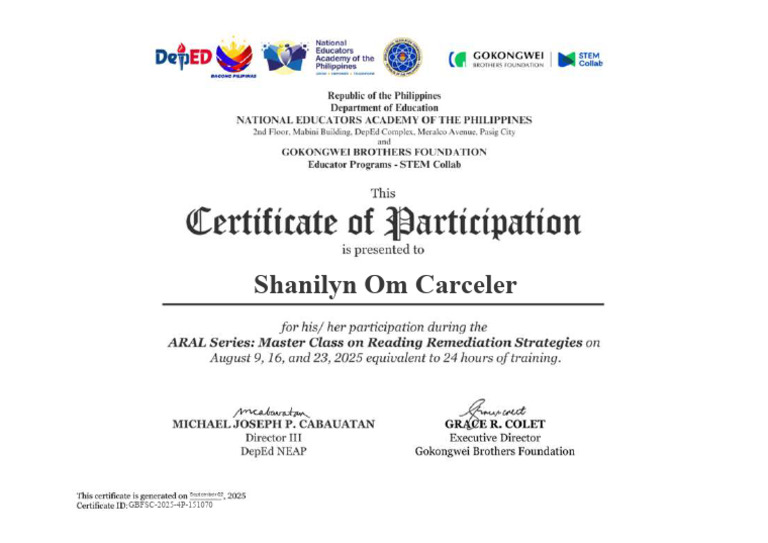 GBF STEM Collab Certificate GBFSC-2025-4P-151070 | PDF