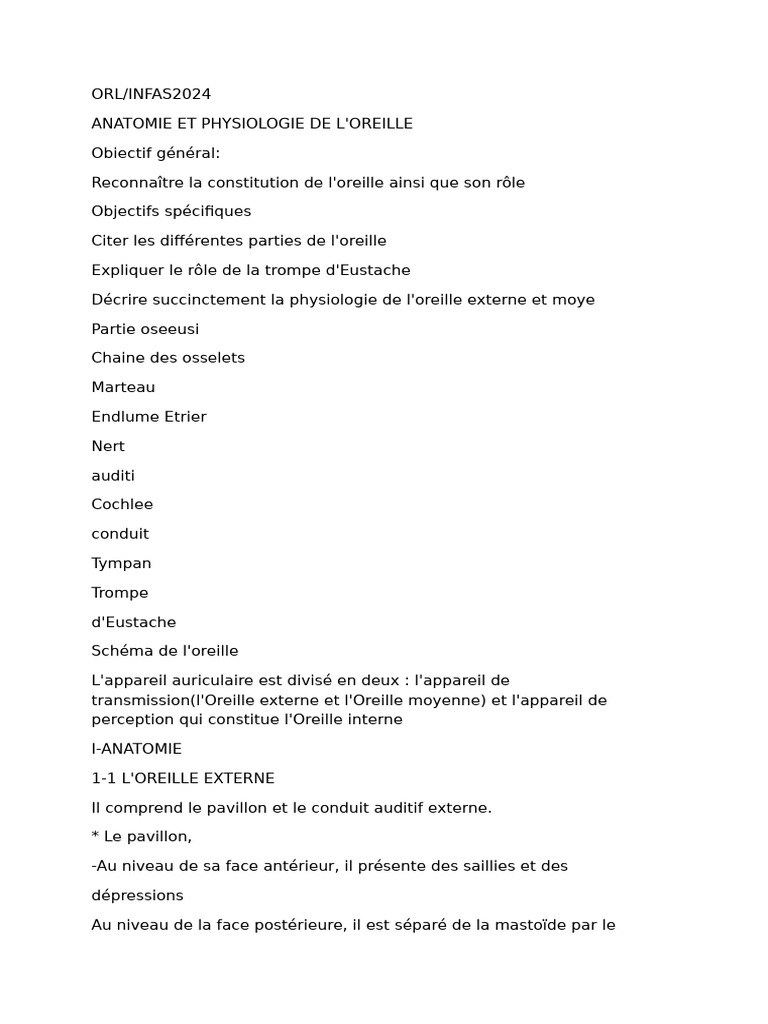 Anatomie et Physiologie de l'Oreille | PDF | Acouphène | Oreille