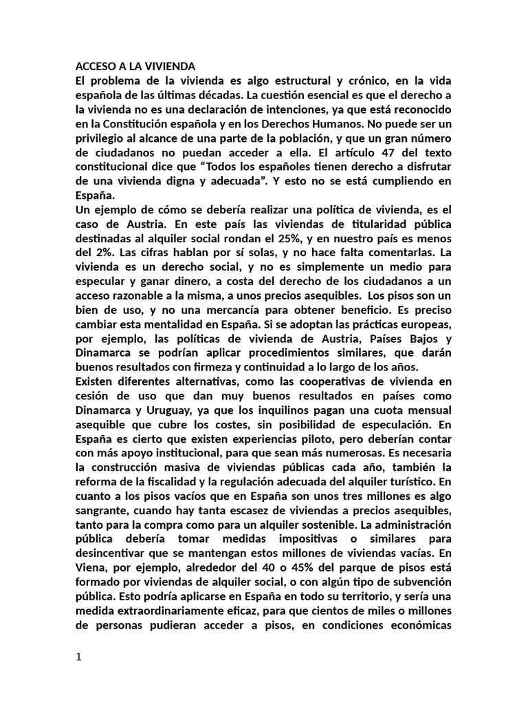 Acceso a la Vivienda en España: Retos y Soluciones | PDF | Barrio ...