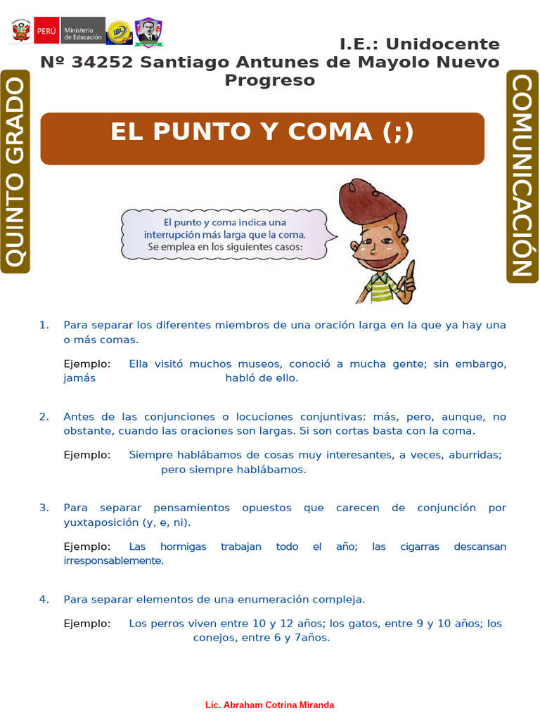 Uso del punto y coma en oraciones | PDF