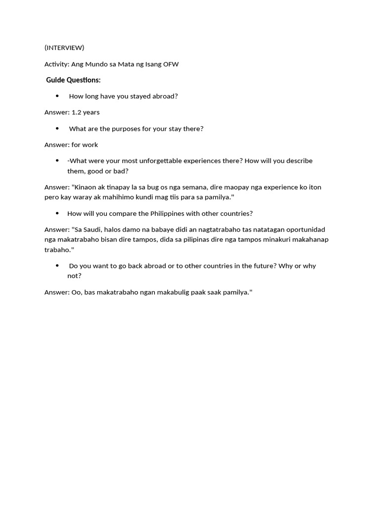 Interview Ofw | PDF