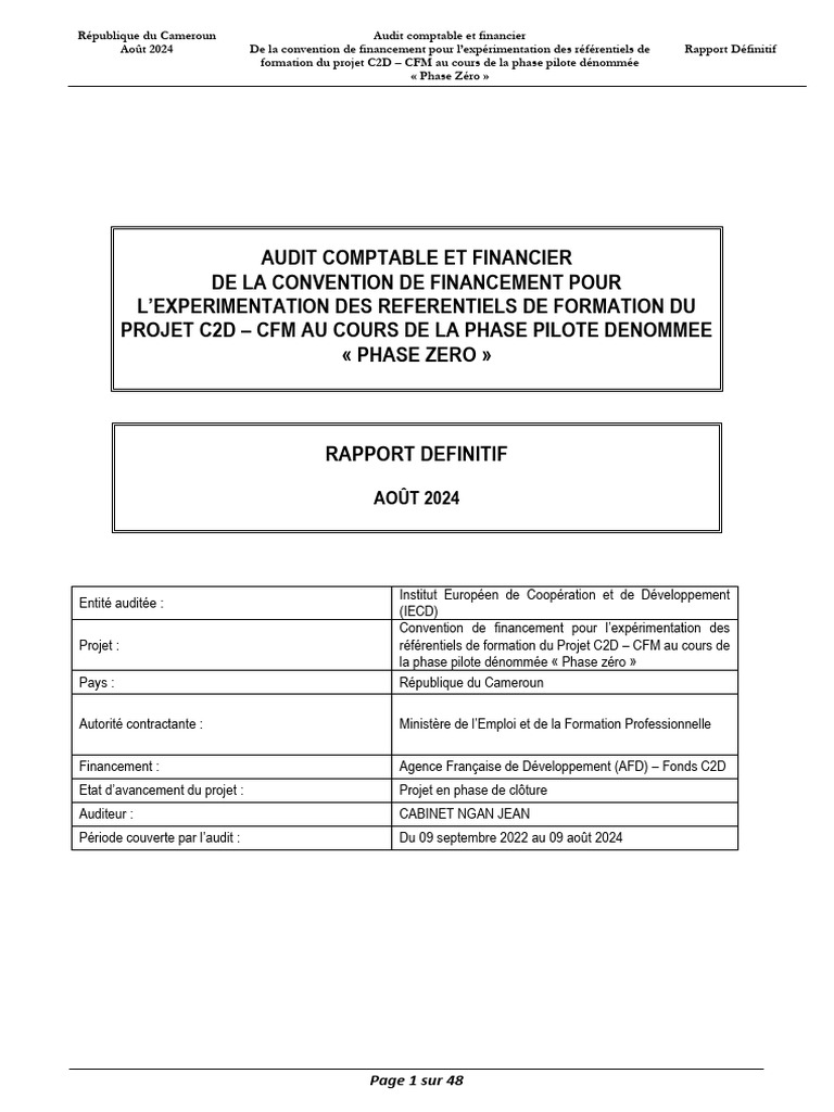 Audit Financier Projet C2D - Phase Zéro | PDF | Audit | Comptabilité