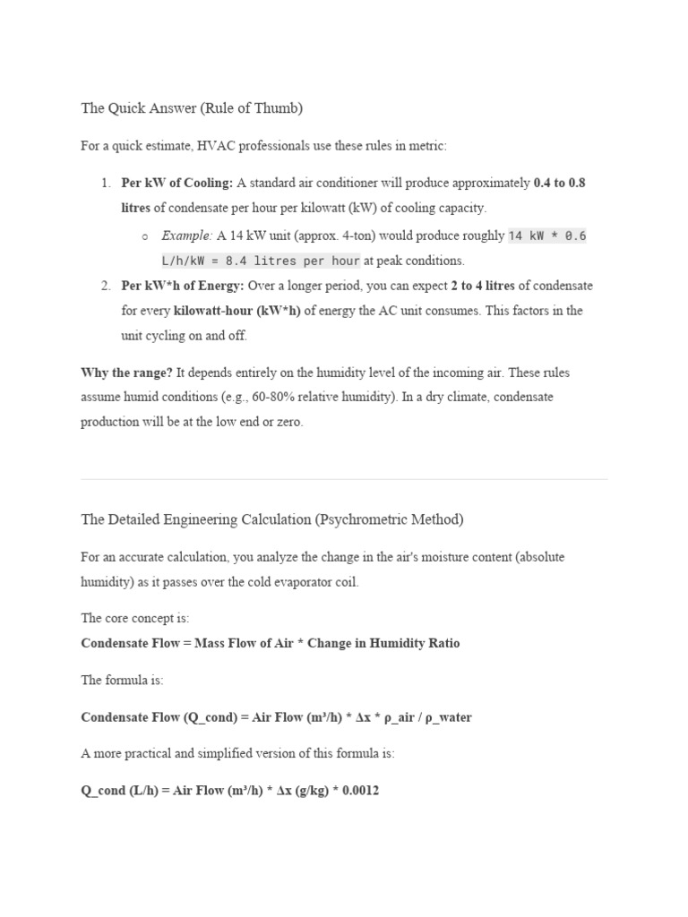 Condensate Calculation for HVAC Systems | PDF | Humidity | Drainage