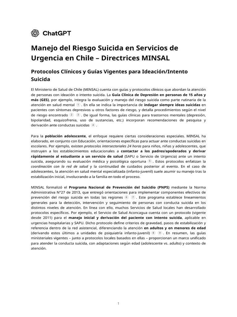 Manejo del Riesgo Suicida en Urgencias Chile | PDF | Suicidio ...