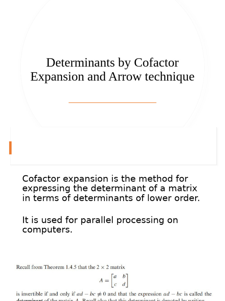 Determinants by Cofactor Expansion and Arrow Technique | PDF