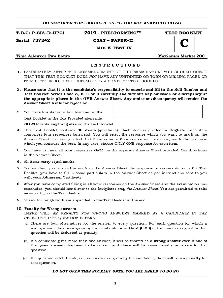 CSAT Paper II Mock Test IV Guide | PDF | Tryptophan | Serotonin