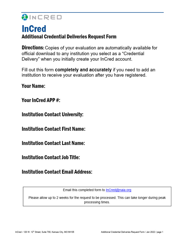 Additional Credential Delivery Form | PDF