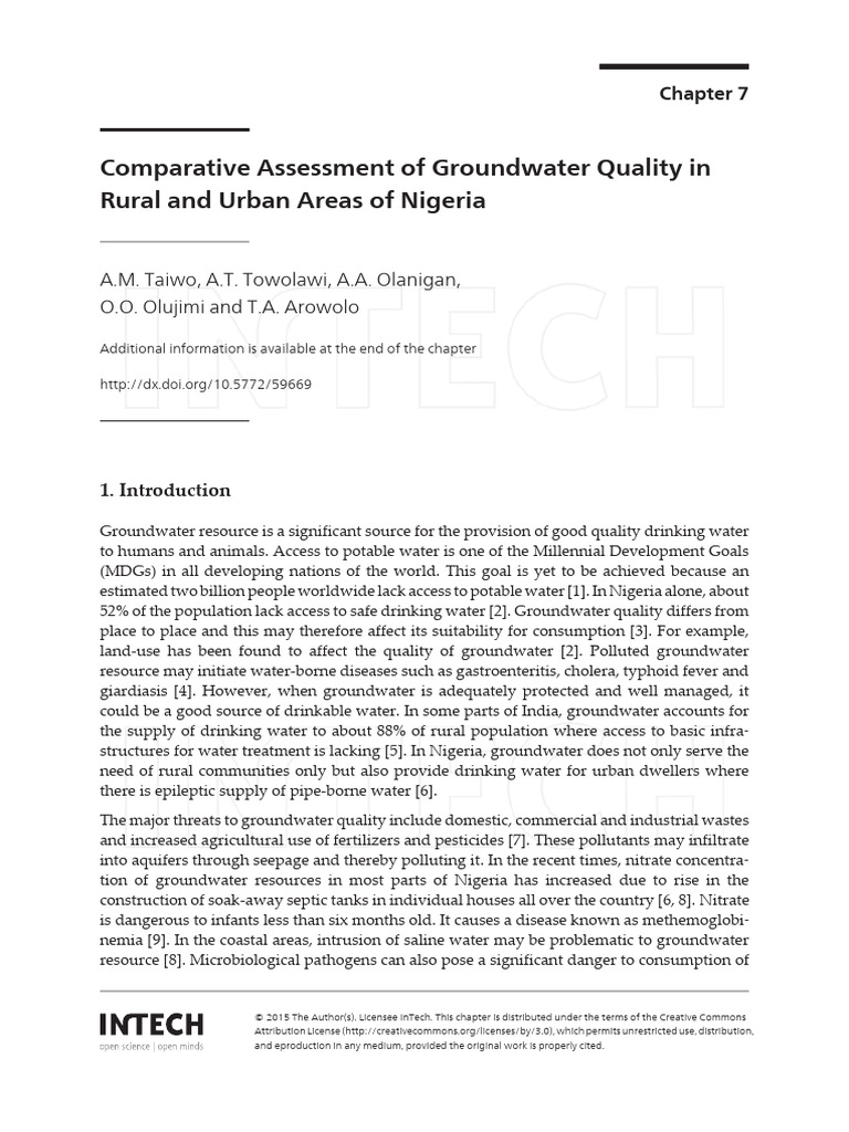 Groundwater Quality in Nigeria: Rural vs Urban | PDF | Drinking Water ...