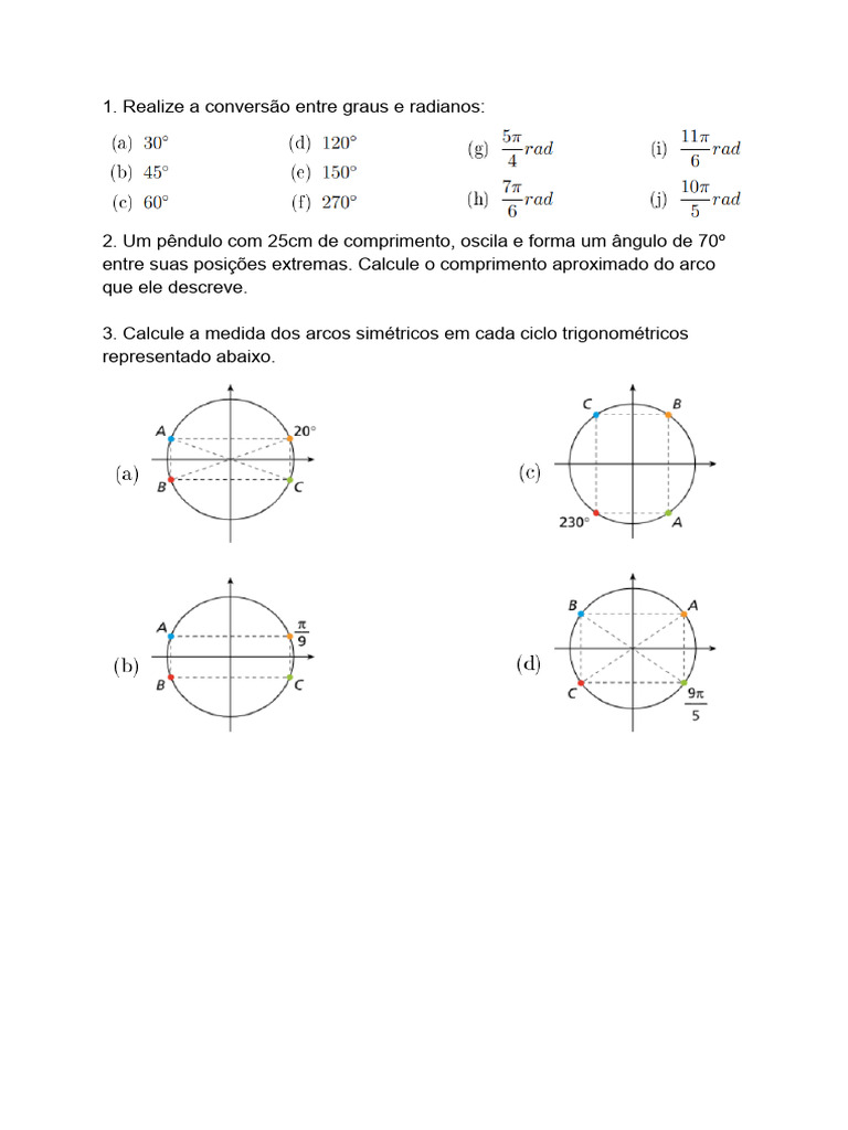 Exercícios de Ciclo Trigonométrico | PDF