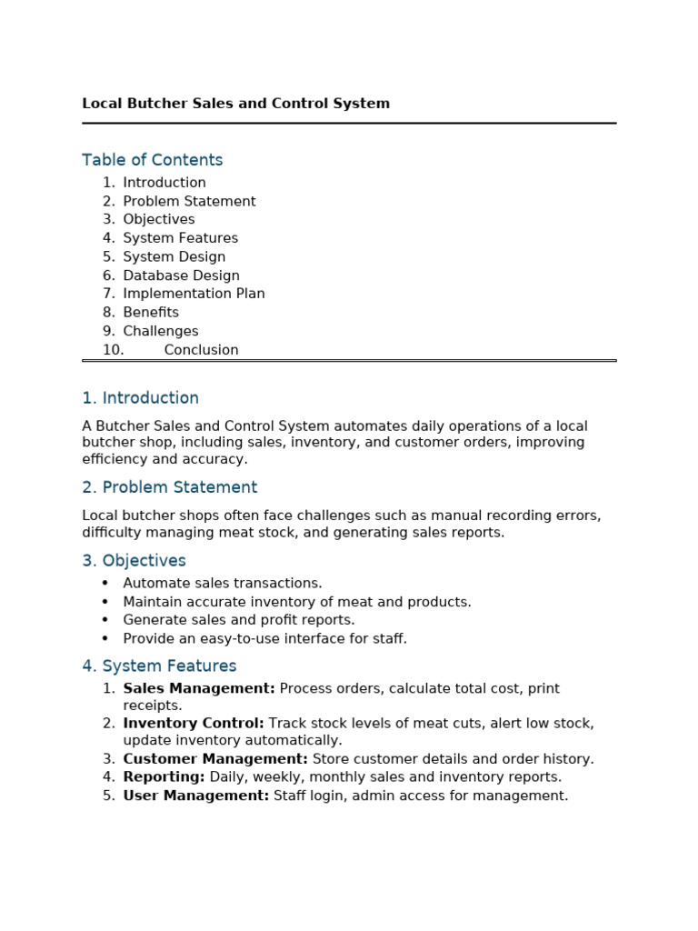 Local Butcher Sales Control System Guide | PDF