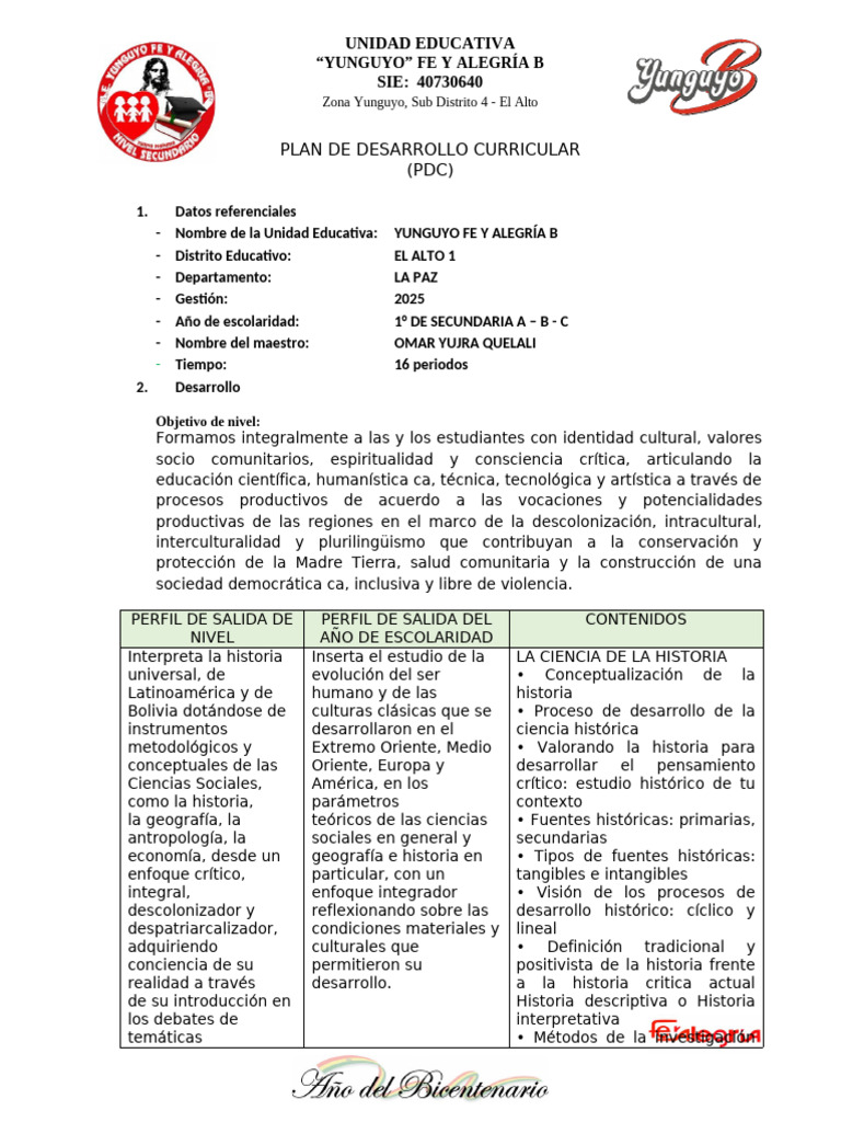 Plan de Desarrollo Curricular 2025 | PDF | Science | Educación en artes ...