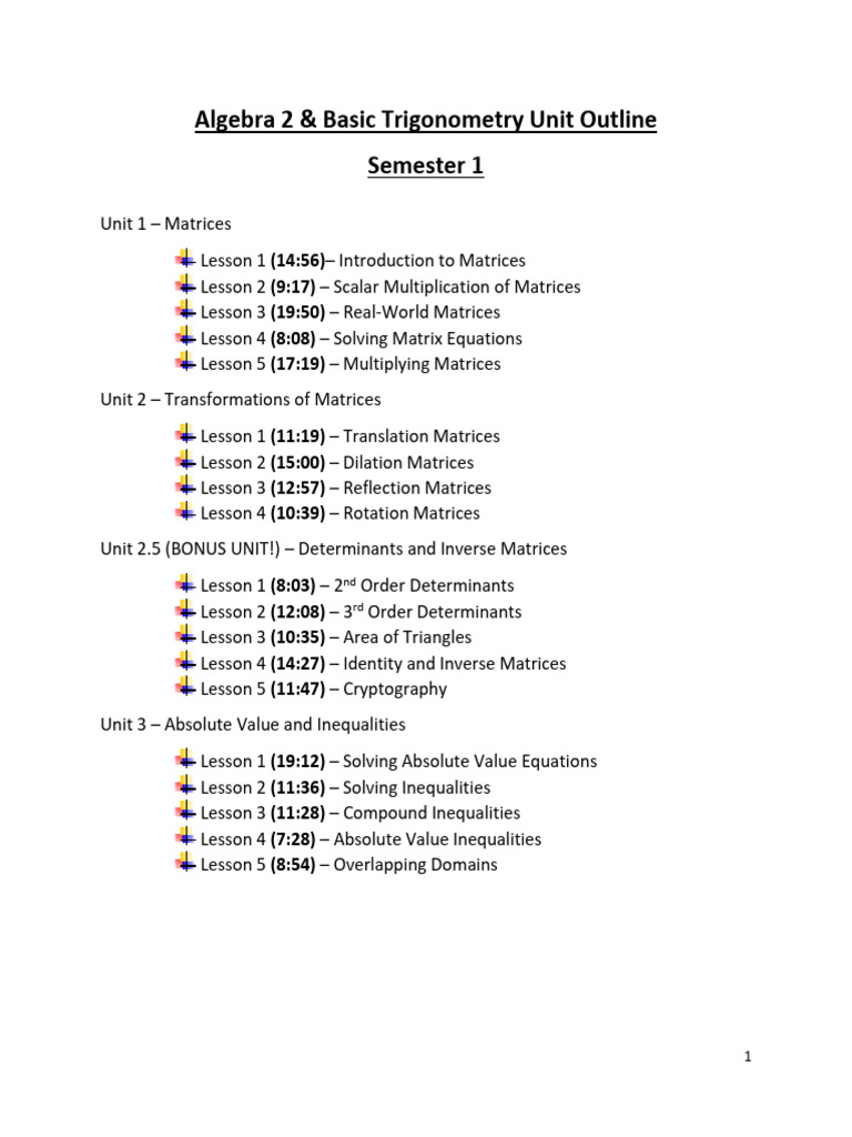 Algebra 2 & Trigonometry Course Outline | PDF | Matrix (Mathematics ...
