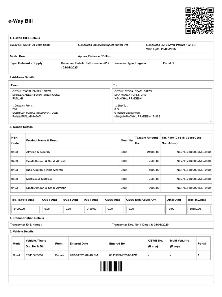 E-Way Bill Details and Transportation Info | PDF | Economy Of India | Taxes