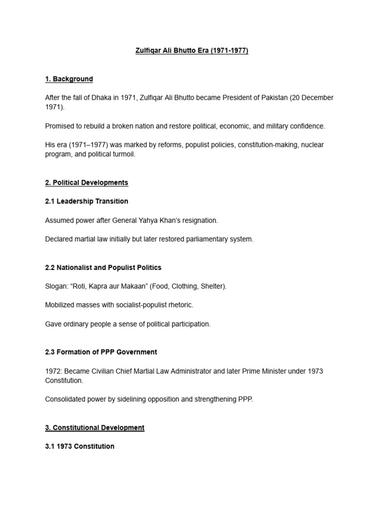 Bhutto Era: Reforms and Challenges (1971-77) | PDF | Zulfikar Ali ...