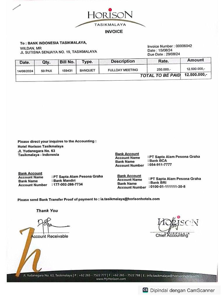 Bank Indonesia Tasikmalaya Invoice 6042 | PDF