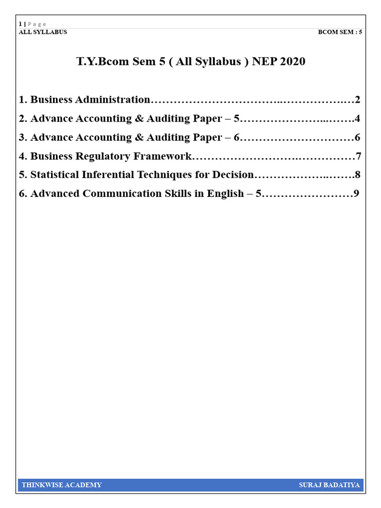 NEP 2020 BCom Sem 5 Syllabus Overview | PDF | Audit | Statistics